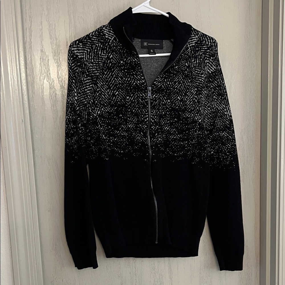 INC International Concepts Black and White Zip-Up Knit Sweater